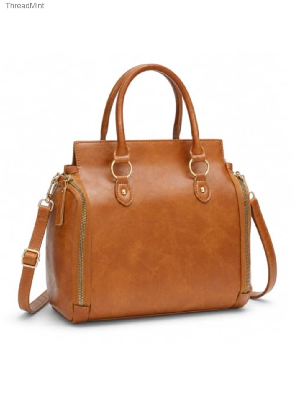 Medium Satchel Handbag Tote with Removable Crossbody Strap, Faux Leather Purse